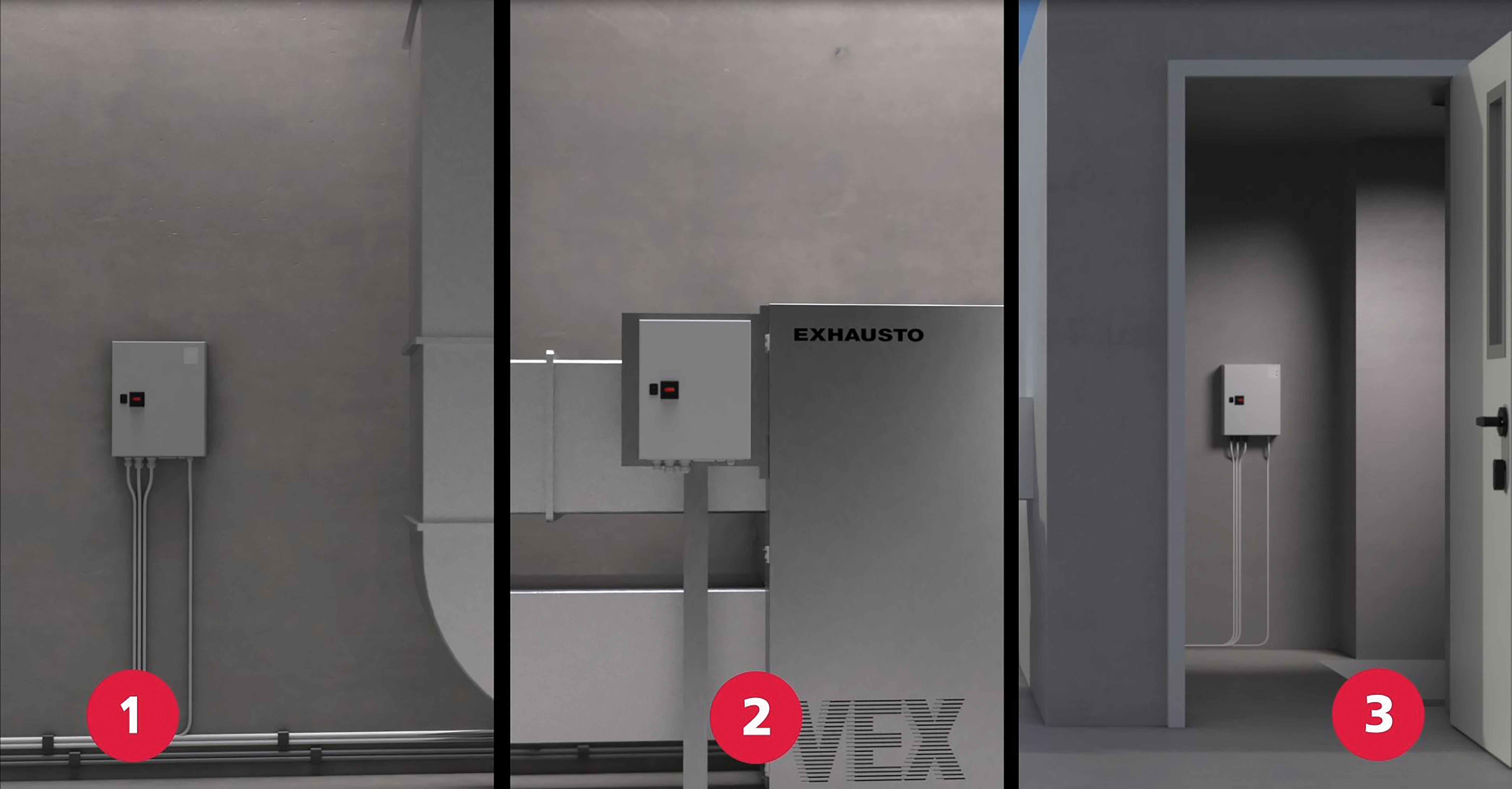 Fleksibel placering af automatikboks
Automatik og eltavle medfølger i separat automatikboks, som kan monteres ved siden af aggregat eller på væg, op til 10 m fra VEX-aggregatet. På den måde kan boksen placeres, hvor det er mest hensigtsmæssigt ift service og vedligehold.
